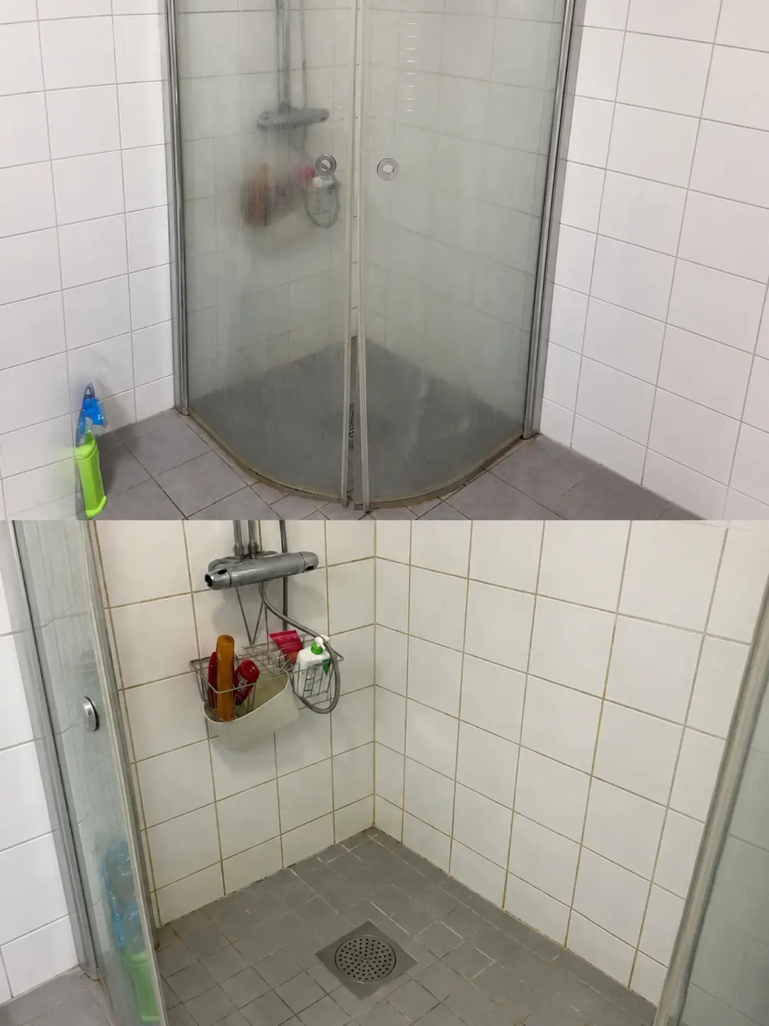 Duschglas och kakel före städning